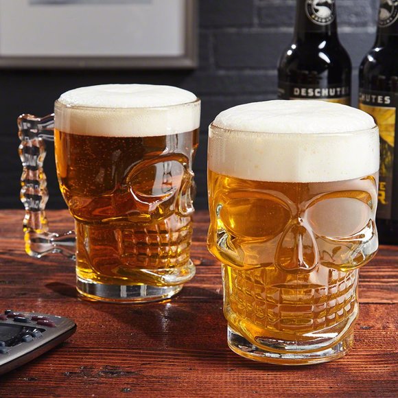 Flint Ridge Trading Company Other - Set of 2 Skull 17oz each Beer Mugs Clear Glass NEW in the Box Fun Gift!!!
